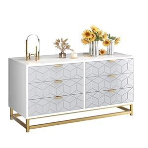 IDEALHOUSE 6 Drawer Dresser with Wide Storage, Wood Dresser Chest Organizer with Metal Legs, Modern Dressers & chests of Drawers for Bedroom, Living Room, Hallway, Grey