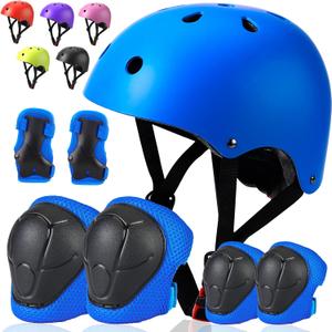 2 x Toddler Kids Bike Helmet Set - Adjustable Cycling Helmet with Knee, Elbow Pads & Wrist Guards Sport Protective Gear Little Kid, Small: 20.1"-21.2"/51-54cm