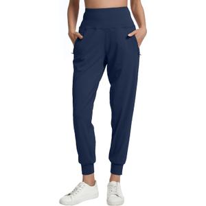 Rrosseyz Joggers for Women with Zipper Pockets Lightweight High Waisted Athletic Pants for Travel Lounge Workout (Small, Navy Blue)