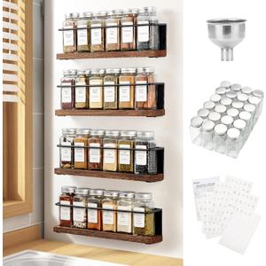 Magnetic Spice Rack with 24 Jars, 216 Labels, 1 Steel Funnel for Refrigerator Microwave Oven - Full Set of Spice Organizer