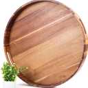Extra Large Round Ottoman Coffee Table Tray, 22" Big Kitchen Serving Trays for Huge Ottoman Counter Giant Decorative Organizer, Huge Wood Serveware Tray with Built-in Handle for Big Job