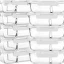 M MCIRCO [10-Pack,30 Oz Glass Meal Prep Containers 2 Compartments Airtight Lunch Bento Boxes with Lids, Glass Food Storage Containers, Microwave, Oven, Freezer and Dishwasher, White