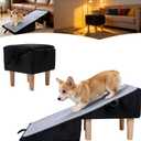 Split Ottoman Dog Ramp for Couch and Low Bed, 2-in-1 Foldable Dog Stairs for Small Dogs and Cats, Wooden Pet Ramp with Non-Slip Surface, Portable Step Stool Design, Black