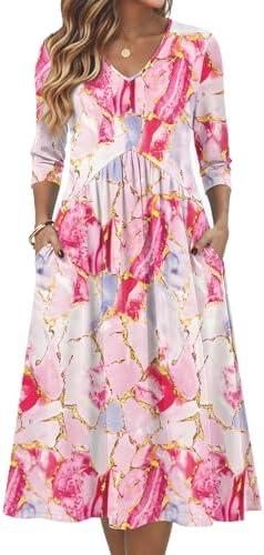 Zeagoo Summer Dresses for Women 2026 3/4 Sleeve Women's Dress Casual Midi Tshirt Dresses with Pockets Semi-Formal Sundress XXL