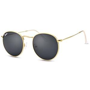 Pro Acme Small Round Sunglasses for Women Men Classic Crystal Glass Lens Retro Circle Metal SunGlasses, 50mm 