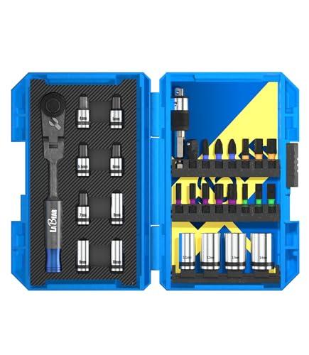 LaBear 29-Piece 1/4" Ratchet & 1/4'' Dr. Socket Set / 2-in-1 Bit & Socket Holder 1/4-inch S2 Impact Bits, Socket Adapter for home electronics, vehicles