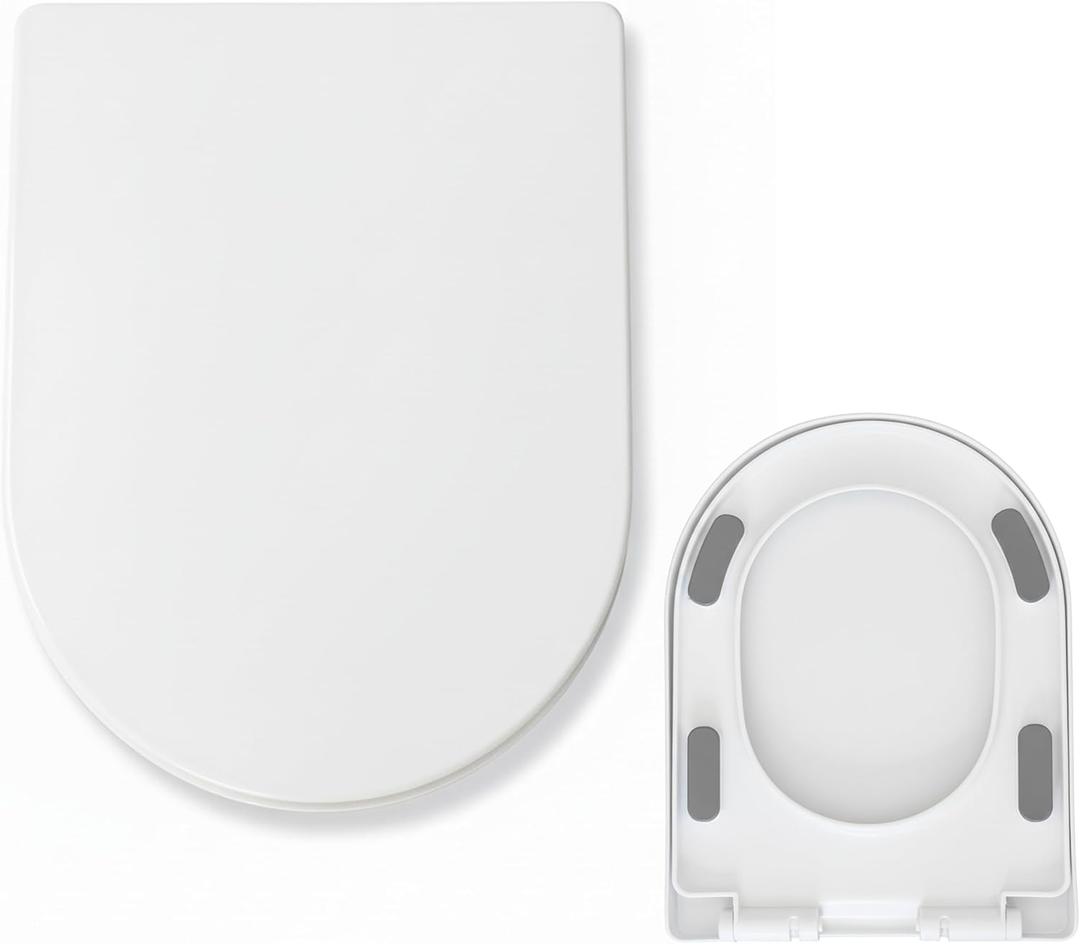 U/D-Shape Toilet Seat Replacement, Soft Close Quiet No Slam, PP Plastic Heavy-Duty Anti-Yellow, Quick Release Easy Install, Fits 17 Medium Round & Elongated Toilets MinS027