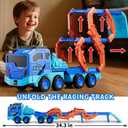 IHAHA 10-in-1 Toddler Foldable Carrier Space Truck Toys for Kids Boys Ages 3-5 4-7, Long Race Track Ejection Truck with Lights & Sounds and 9 Race Cars, 3 4 5 6 7 8 Year Old Boys Girls Birthday Gifts