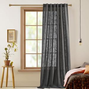 Deconovo Extra Long Back Tab And Rod Pocket Sheer Curtains For Bedroom, Solid Faux Linen Textured Curtains For Living Room, 52 Inch Width Semi Transparent Curtains For Studio 1pc,52x107 Inch Dark Grey