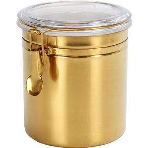 Kitchen Canister 52.5 oz,Stainless Steel Food Jar for Coffee Bean,Tea,Flour,Sugar,Cookie Storage,Coffee Container with Airtight Clear Lid and Locking Clamp.Large Size 5" x 6",Gold