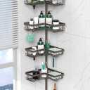 DAOYA Corner Shower Caddy Tension Pole - Adjustable 4-Tier Shower Shelf Stainless Steel Corner Tension Rod Bathroom Organizer Shampoo Holder with Soap Holders & Hooks for Bath, Tub, Floor Space Saving