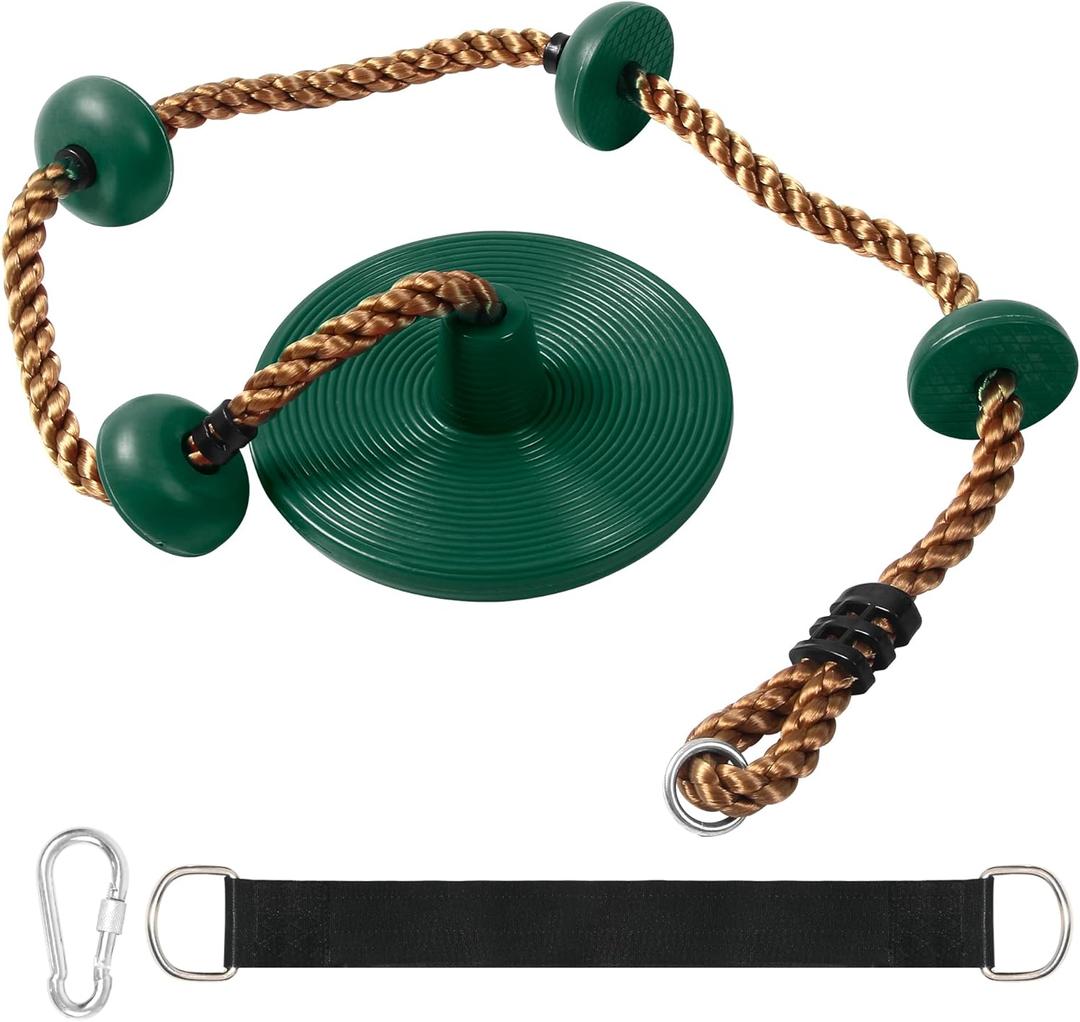 Disc Swing for Kids Outdoor  Heavy Duty Tree Swings with Non-Slip Platform & Adjustable Rope, Swing Seat for Backyard and Outdoor Fun (Includes Carabiner & Strap) (Green)