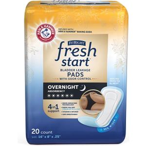FitRight Fresh Start Postpartum and Incontinence Pads for Women, Overnight Absorbency (20 Count) Bladder Leakage Pads with The Odor-Control Power of ARM & Hammer (20 Count, Pack of 1)