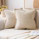 MIULEE Corduroy Pillow Covers with Splicing Set of 2 Super Soft Boho Striped Pillow Covers Broadside Decorative Spring Throw Pillows for Couch Cushion Livingroom 20x20 inch, Beige (20" x 20" (Pack of 2))