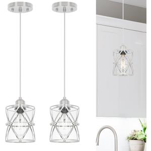 Brushed Nickel Pendant Lights for Kitchen Island, 2 Pack Adjustable Bathroom Pendant Light, Modern Hanging Lights with Clear Glass for Dining Room Island Sink, E26 Base,5.51'' Shade 59.06''Cord