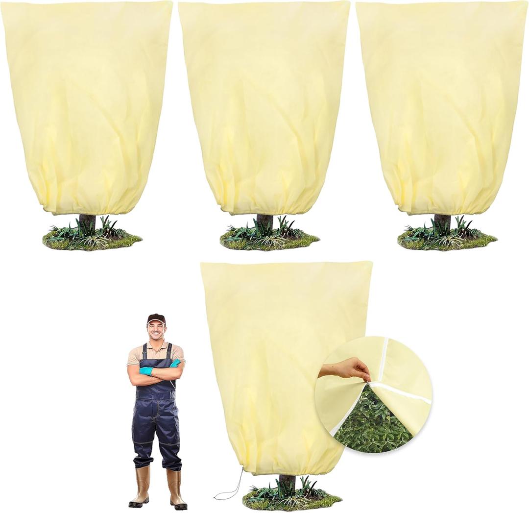 78x41inches Plant Covers Freeze Protection,4 Packs Thickened 2.82oz/ydFrost Cloth for Outdoor Plants,Winter Tree Covers with Zipper&Drawstring,Plant Blanket for Winter Plant Covers Freeze Protection (Beige)