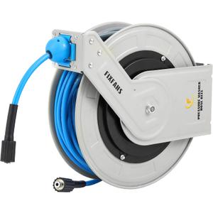 FIXFANS Pressure Washer Hose Reel with Hose, 1/4" 100ft Retractable Power Washer Hose Reel, Heavy Duty Hose Reel Auto Rewind, Wall Mounted, 3600 PSI