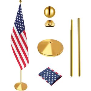 WJTQTBT Indoor Flag Pole Kit with Weighted & Thickened Base 6-8FT,Aluminum Commercial Indoor Flagpole for Office School City Hall,Heavy Duty Indoor Telescoping Flag Pole,Golden 1 Pack