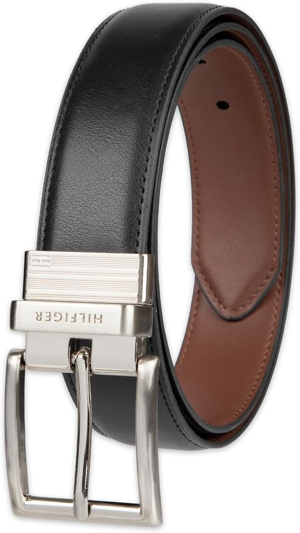 Tommy Hilfiger Men's Reversible Leather Belt, 2‑in‑1 Design for Dress Or Casual Wear (Brown)
