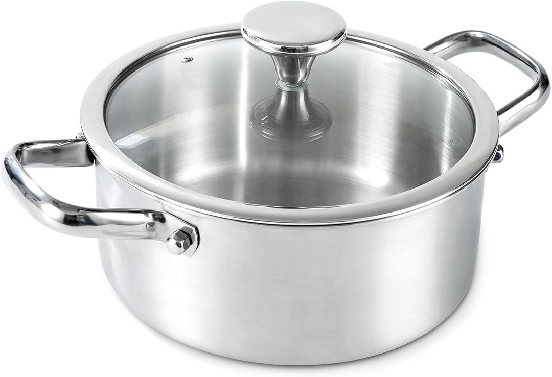 3QT Stainless Steel Stock Pot with Encapsulated Bottom & Lid - Professional Soup Pot - Nonstick Thick Bottom Stockpot for Cooking, Stewing, and Canning, Dishwasher Safe