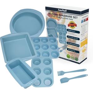 Aschef Economical 7in1 Oil-limit Nonstick Silicone Baking Ring Cake Pan Cookie Sheet Molds Tray, Heat Resistant Bakeware Tools for Muffin Loaf Bread Pizza Cupcake