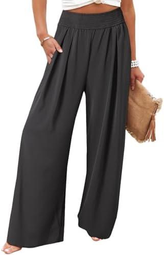 Eytino Women Plus Size Wide Leg Pants Casual Loose Smocked High Waisted Lounge Pajama Palazzo Pants 4X