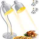 Food Heat Lamp - 500W Commercial Food Warmer Lamp 2-Head Portable Electric Heat Lamps Catering Warming Light for Buffet Parties Restaurant Kitchen, Silver