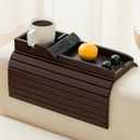 Bamboo Couch Cup Holder Arm Tray TableFoldable Couch Drink Holder Armrest TableSofa Arm Rest TrayFlexible Arm Chair Table Recliners for Drink,Cups, Snacks, Phone, Remote (Mahogany)