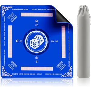Mahjong Mat Table Cover 32x32 Inch Large American Mahjong Game with Game Rules, Travel Poker Playing Mats Portable cloth bag for 2025 Mahjongg Jongg Fans, Poker, Board Games and Dominoes(Blue)