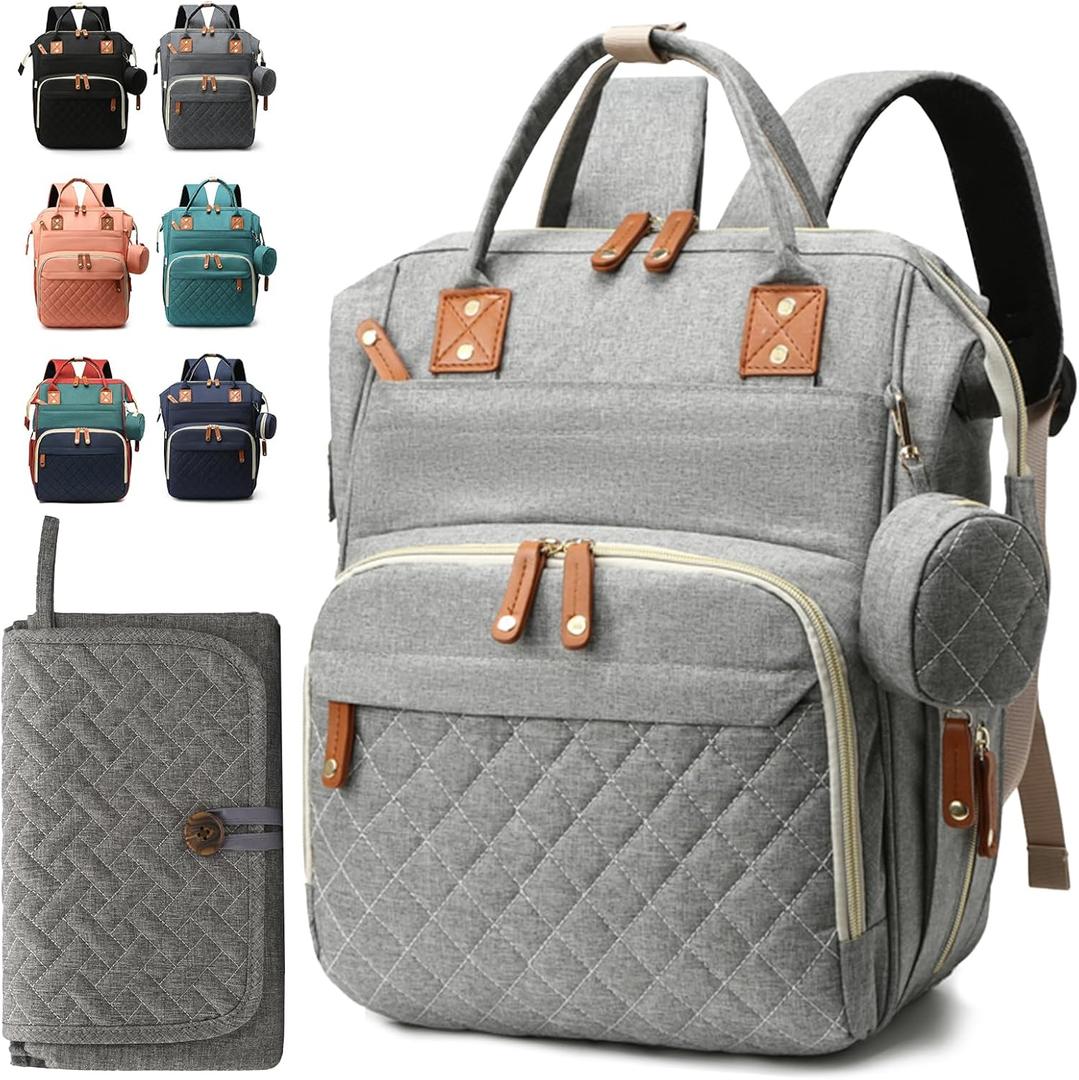 Diaper Bag Backpack for Girls Boys: Gray Toddler Diaper Bag with Changing Pad Baby Backpack Diaper Bag for Mon Dad Newborn Cute Mochila Paaleras para Bebe Nia Nio Baby Registry Search Essentials