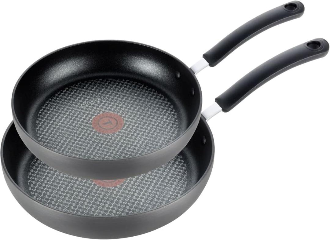 T-Fal Ultimate Hard Anodized Nonstick Fry Pan Set 2 Piece:10.25, & 12 Inch, Oven Broiler Safe 400F, Kitchen Cookware Set, Pots and Pans Set Non Stick, Frying Pans, Skillets, Dishwasher Safe, Onyx