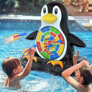 MOONTOY Pool Toys for Kids, Inflatable Penguin Dart Board Game, Pool Games for Beach & Backyard, Summer Water Toys for Boys Girls Ages 6-12, Teens & Adults (Pump Included) (Black)