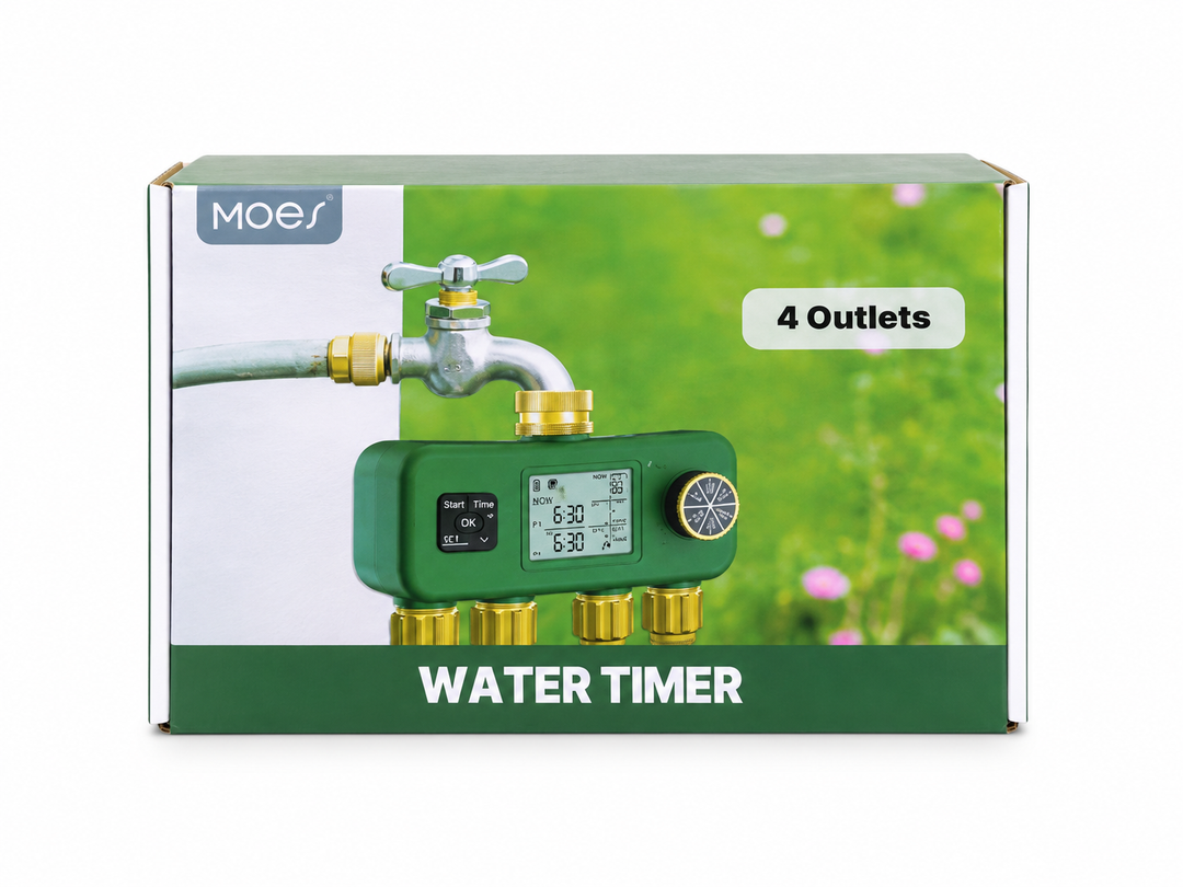 4 Outlet Sprinkler Timer Brass, Programmable Garden Hose Timer with Rain Delay, Manual& Automatic Watering System, Waterproof Gardening Supplies Irrigation Controller for 4 Separate Water Zones