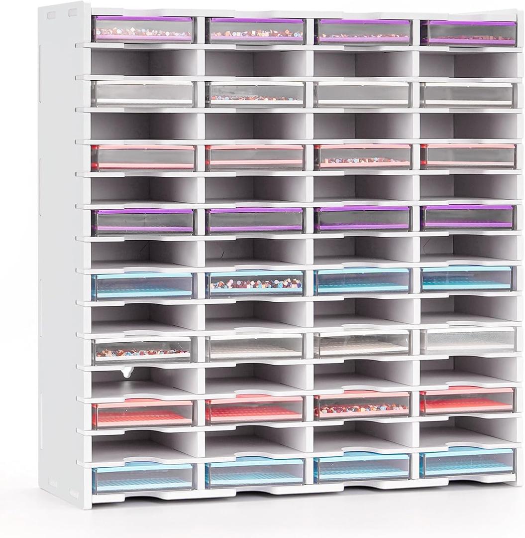 Krafetto 60 Grids Diamond Painting Tray Organizer Holder, Diamond Art Trays with Lid Storage Tower, Wall-Mountable Tray Containers Shelves (Trays are Not Included)