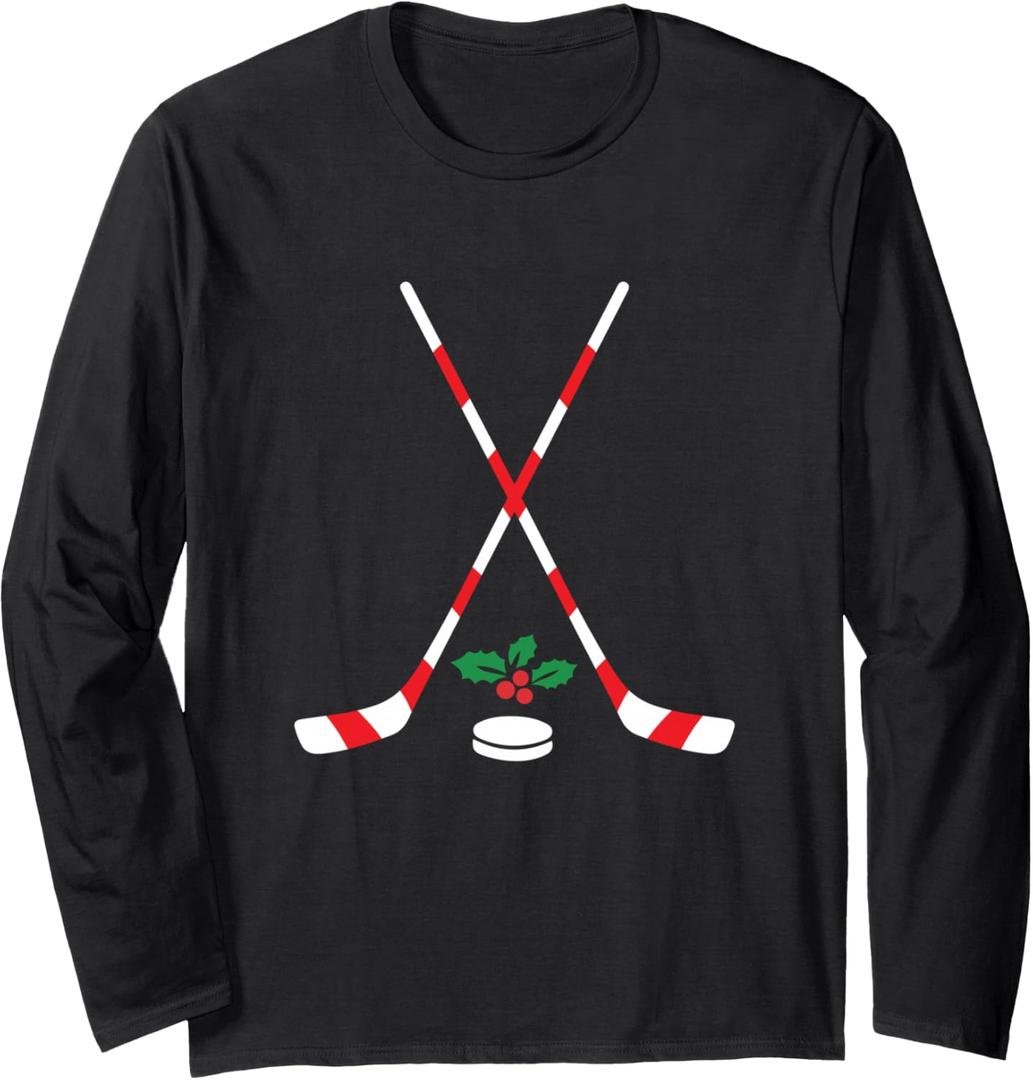 Ice Hockey Christmas Gift Candy Cane Hockey Stick Hockey Long Sleeve T-Shirt