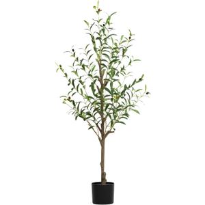 TreeTrip Olive Tree Artificial Indoor, 4 FT Faux Olive Trees with Planter, Fake Plants with Natural Trunk and Lifelike Fruits for Home Office Decor(1, 4FT)