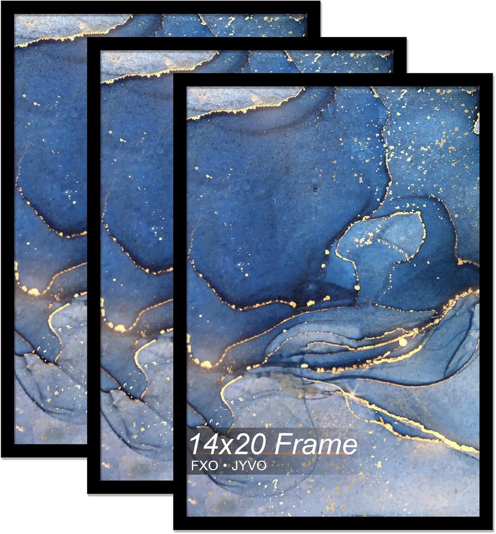 14x20 Picture Frame Set of 3, Black Frame for 14 x 20 Inch Picture Poster Photo, Light Weight and High Transparent 14 by 20 Frame for Wall - 3 Pack/Black/14 x20