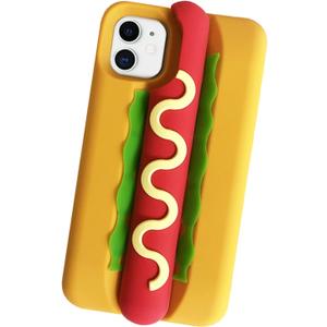 Phone Cases for iPhone 16 Pro Protective Case Cute, 3D Kawaii Camera Lens Protector Cover Phone Cases Silicone Compatible with iPhone 16 Pro (Hot Dog)
