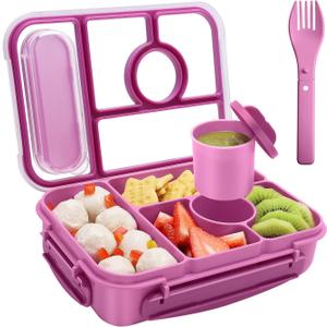 Bento Box Adult Lunch Box Kids,Lunch Containers for Adults/Kids/Toddler,5 Compartments Bento Lunch Box with Sauce Vontainers,Microwave & Dishwasher & Freezer Safe,BPA-Free (Purple)