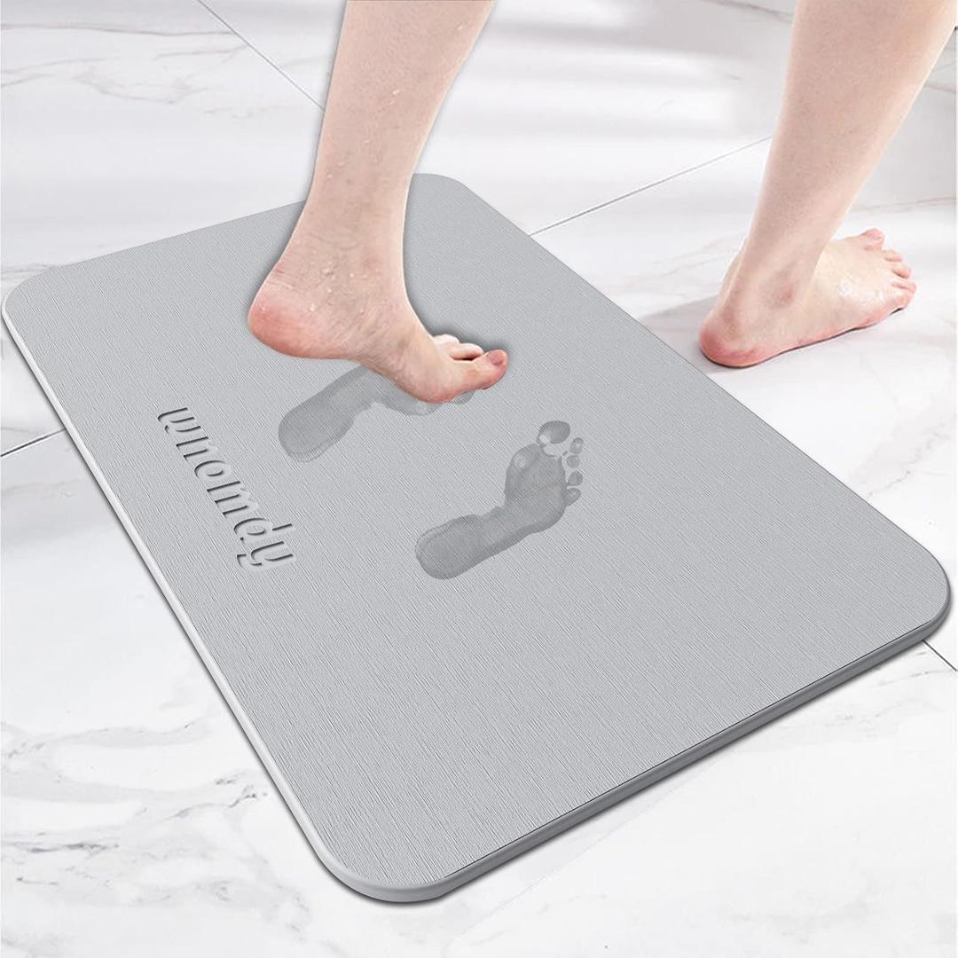 Bath Stone Mats Diatomaceous Earth Bath Mat Fast Water Drying Super Absorbent Diatomite Mat with Non-Slip for Bathroom Shower Floor,Kitchen Absorbent Pad,15.35x23.62inch,Light Grey,Hard 1-Pack