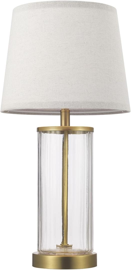 Globe Electric 61000063 20" Fillable Ribbed Glass Table Lamp, Matte Brass Accents, Beige Linen Shade, On/Off Rotary Switch on Socket, for Living Room, Bedroom, Office, Home Dcor (Gold Maya)