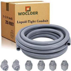 Liquid-Tight Conduit, 1-1/4 inch 25 Foot Flexible Non Metallic Electrical Conduit and Connector Kit,With 4 Straight and 2 Angle Fittings
