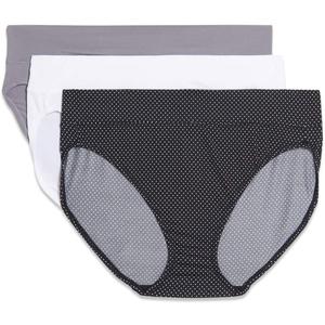 Warner's Women's Blissful Benefits Dig-Free Comfort Waistband Microfiber Hi-Cut 3-Pack 5138w (Medium, Black White Pindot Print/ White/ Smoked Pearl)