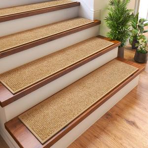 1PC Stair Treads Non-Slip Washable Peel and Stick Stair Treads for Wooden Steps Indoor Reusable Stair Carpet Treads Adhesive Stair-Runner Rugs for Kids and Dogs Elder8"x30" Brown