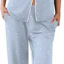 Ekouaer Women Pajamas Set Button Down Sleepwear Short Sleeve Nightwear with Long Pants Soft Pjs Set (Large)