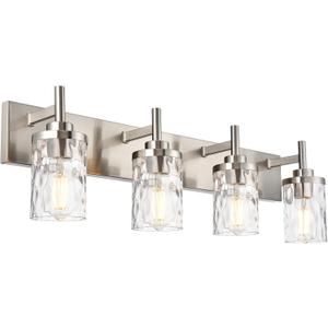 4 Lights Bathroom Vanity Light Fixtures,Brushed Nickel Bathroom Lights,Modern Wall Sconce Lamp with Clear Hammered Shade for Hallway Kitchen Bedroom Corridor Staircase