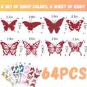 64PCS Butterfly Window Clings, Single-Sided Colorful Butterflies Stickers Reusable to Prevent Bird Strikes, Non-Adhesive Static Butterfly Cling Stickers for Home Window Door