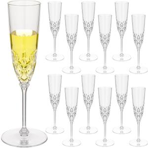 Jingmore 12 Pcs Detachable Plastic Champagne Glasses Flutes Bulk with Stem 3.7 oz Clear Disposable Champagne Flutes Toasting Glasses Cups for Wedding Birthday Party