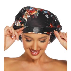 Womens Shower Cap for Long Hair Luxury Shower Cap For Dreadlocks, Braids, Curls, Locs, Curly Hair，Mother's Day Gift （Black）