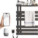 Smart Heated Towel Rack with Shelf, Electric Towel Warmer Rack Voice Control, WiFi Heated Towel Rack Wall Mounted, Towel Warming Rack with Led Timer,115-155,Flat Widen 6 Bar, Gray